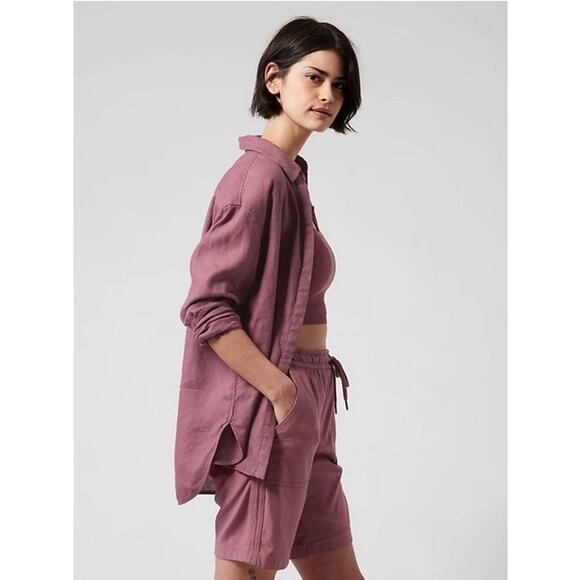 Athleta Tawny Rose Playa Linen Button Front Long Sleeve Oversized Shirt Size XL - Picture 1 of 14